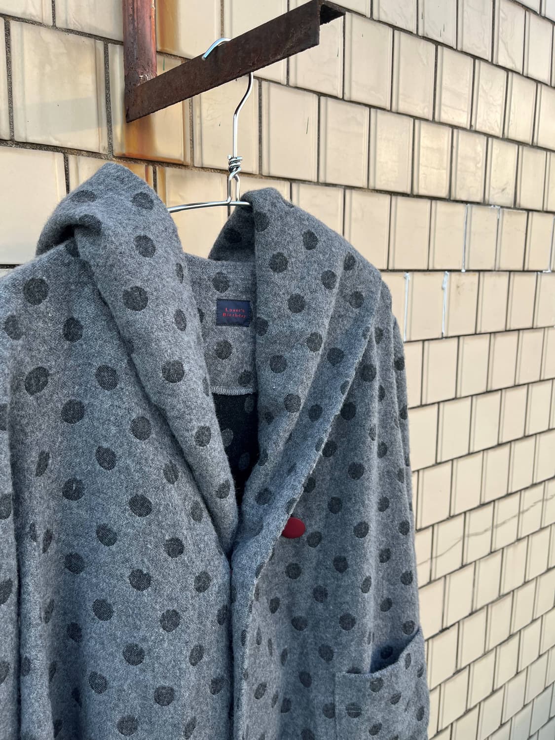 Vintage (maede in japan) 도트 후드 울코트 상품이미지3