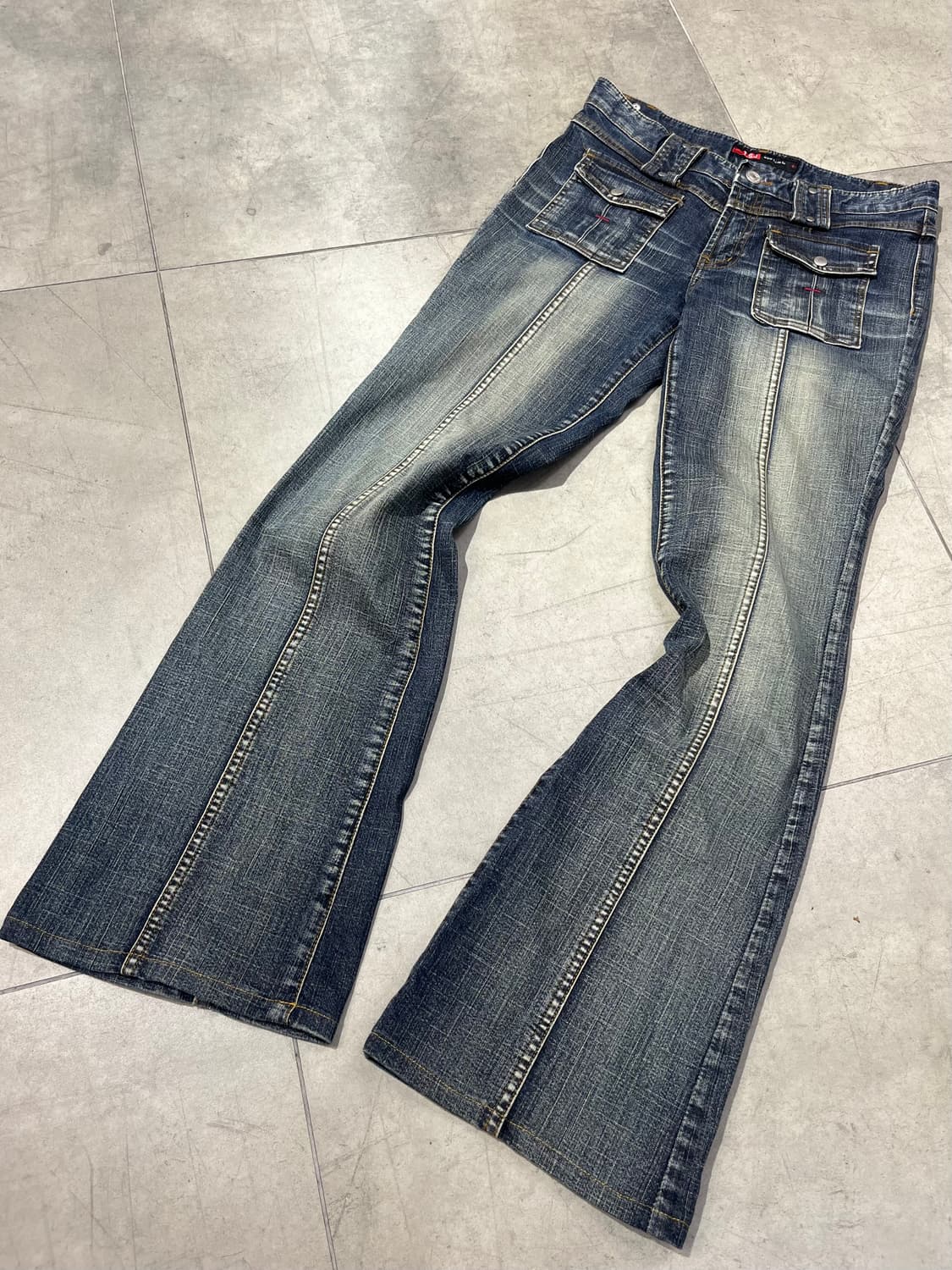 일본 빈티지 카고 포켓 부츠컷 워싱 데님 팬츠 상품이미지1