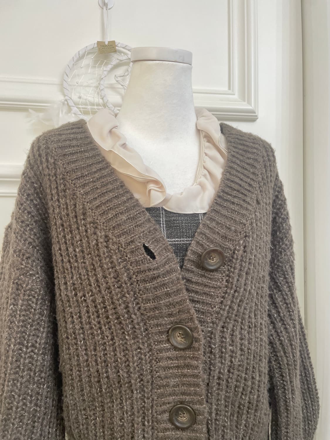 brown melange waffle cardigan(size-F) 상품이미지6