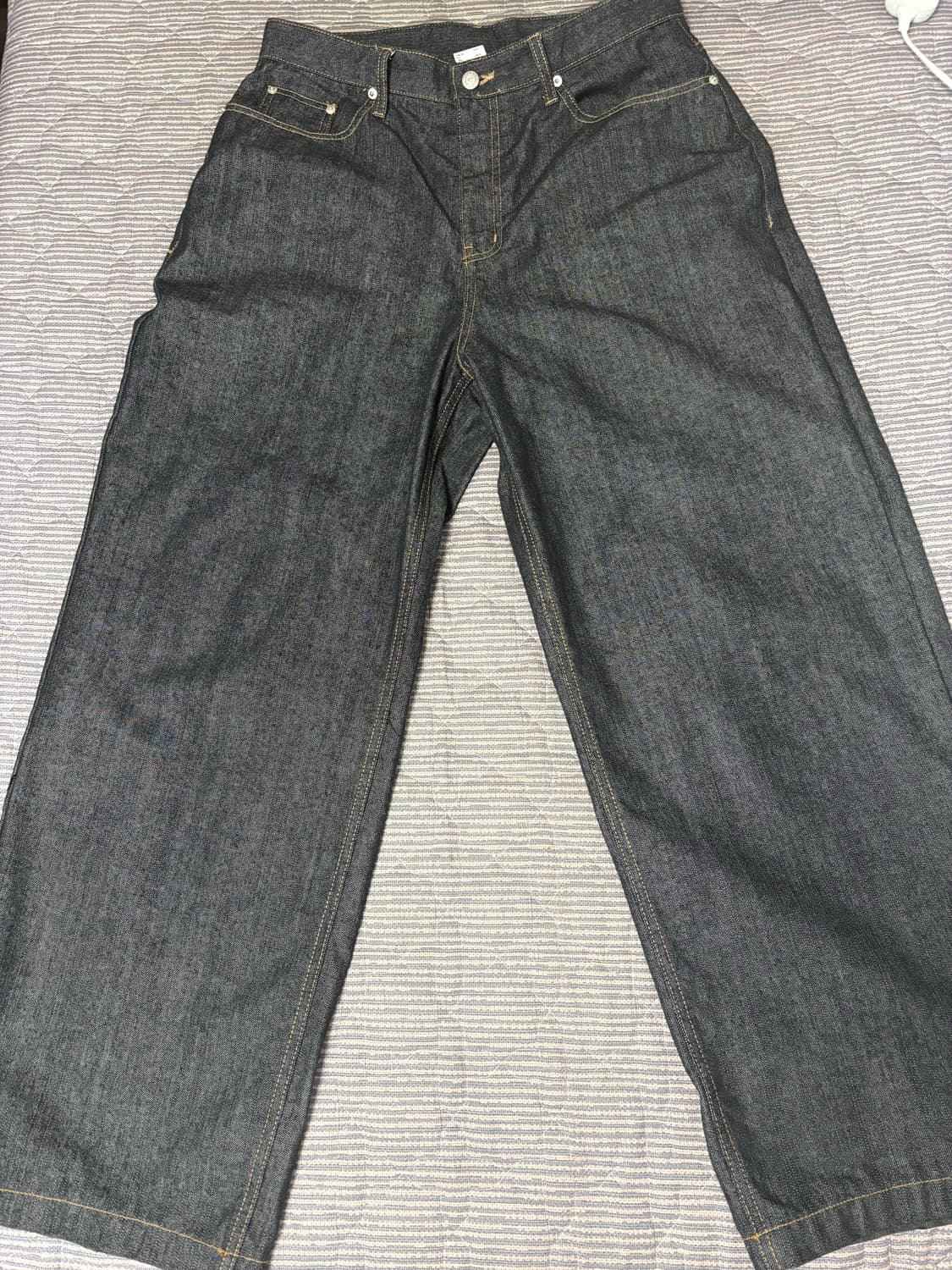 Leather Patch Denim Pants (Black) 상품이미지2