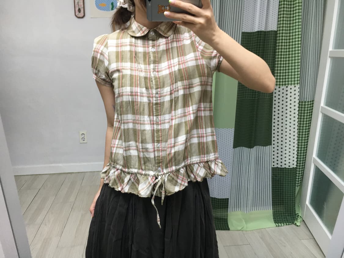 카키 체크 둥근카라 블라우스 상품이미지9
