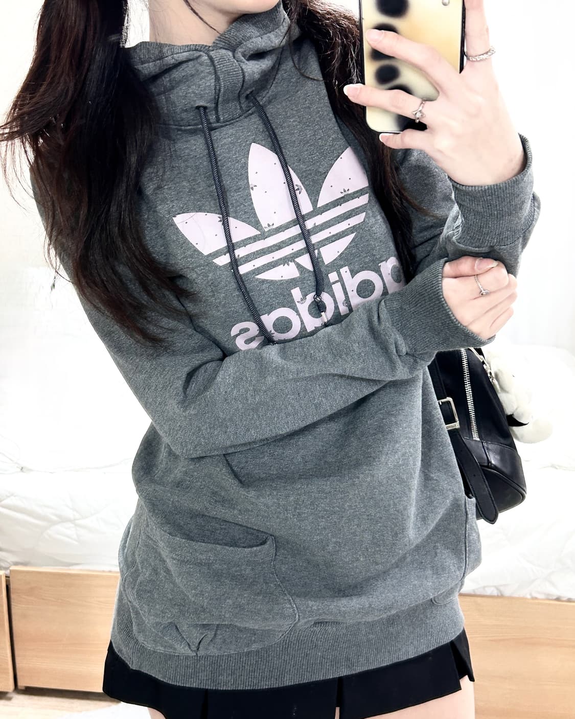 아디다스 연보라로고 그레이 롱 후드 상품이미지1