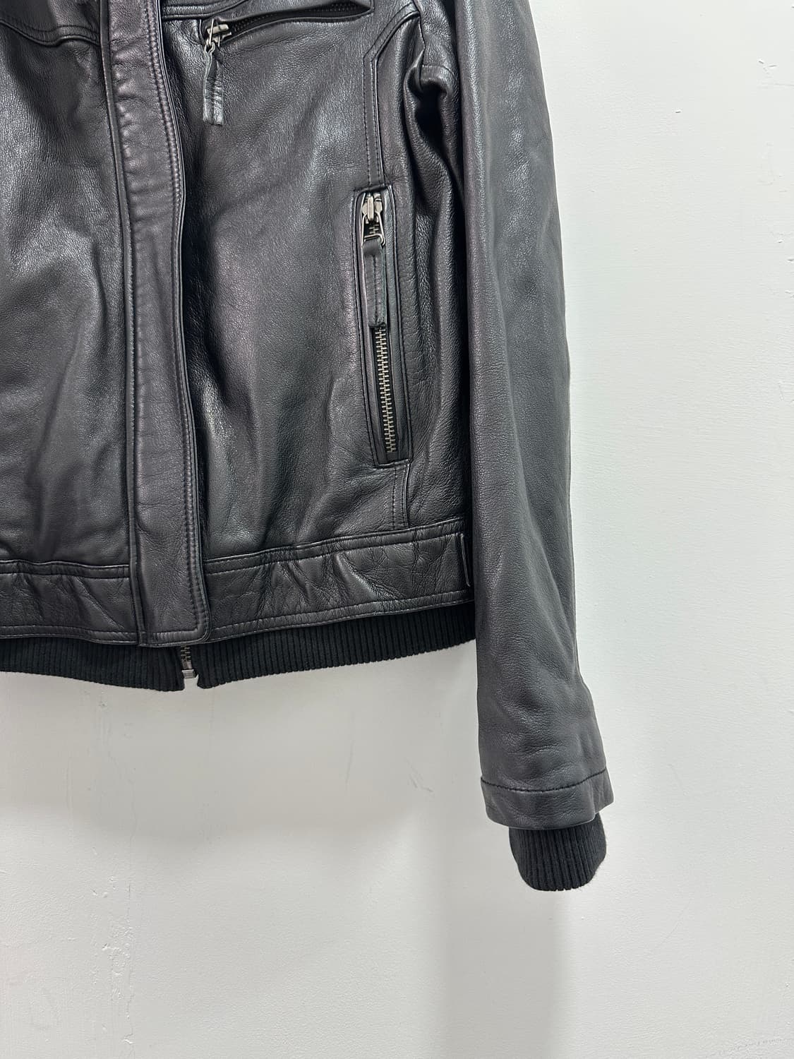 DEMOO lamb skin high neck leather bomber 상품이미지6