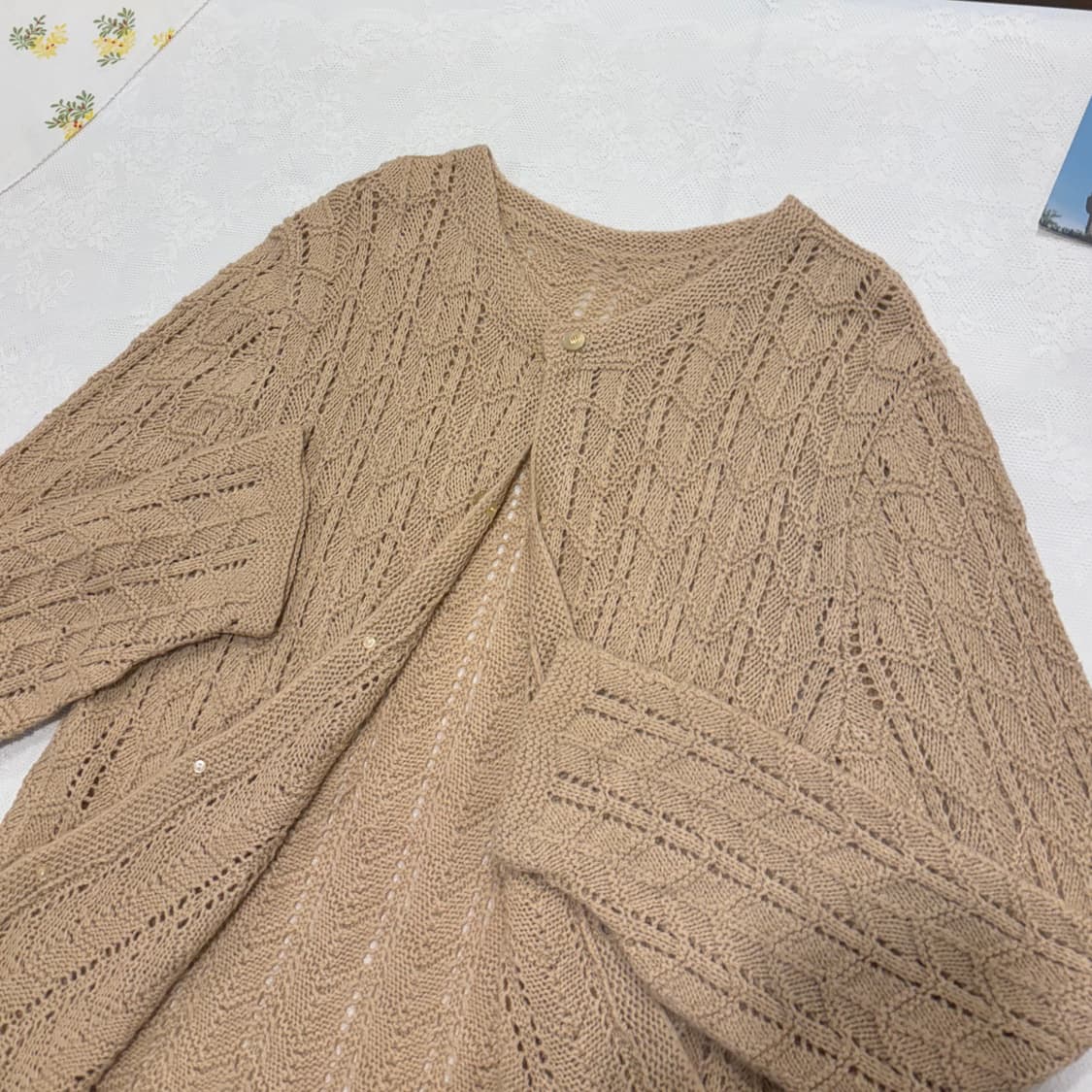 일본 빈티지 베이지 루즈핏 모리 크로셰 패턴 가디건 상품이미지6