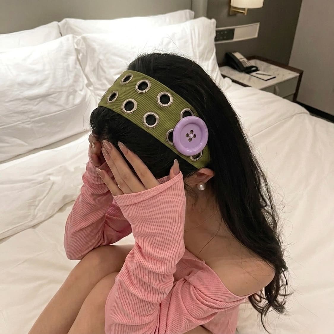 볼드 버튼 아일렛 골지 헤어밴드 상품이미지2