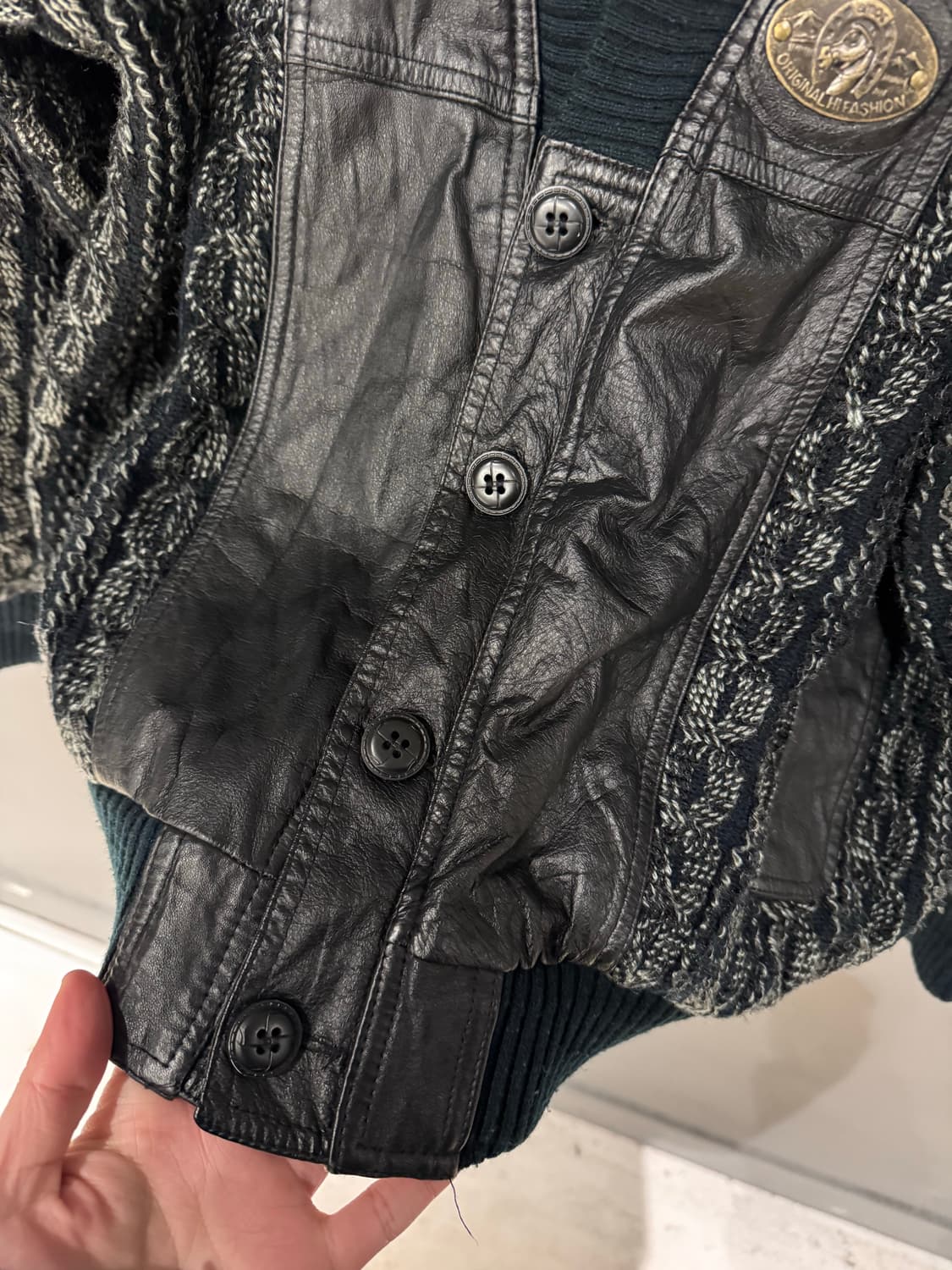 90s A.L.S.D Co 레더 디테일 니트 믹스 자켓  상품이미지5