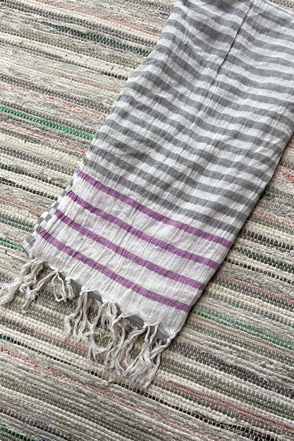 Striped Color-Block Fringe Long Scarf 상품이미지2