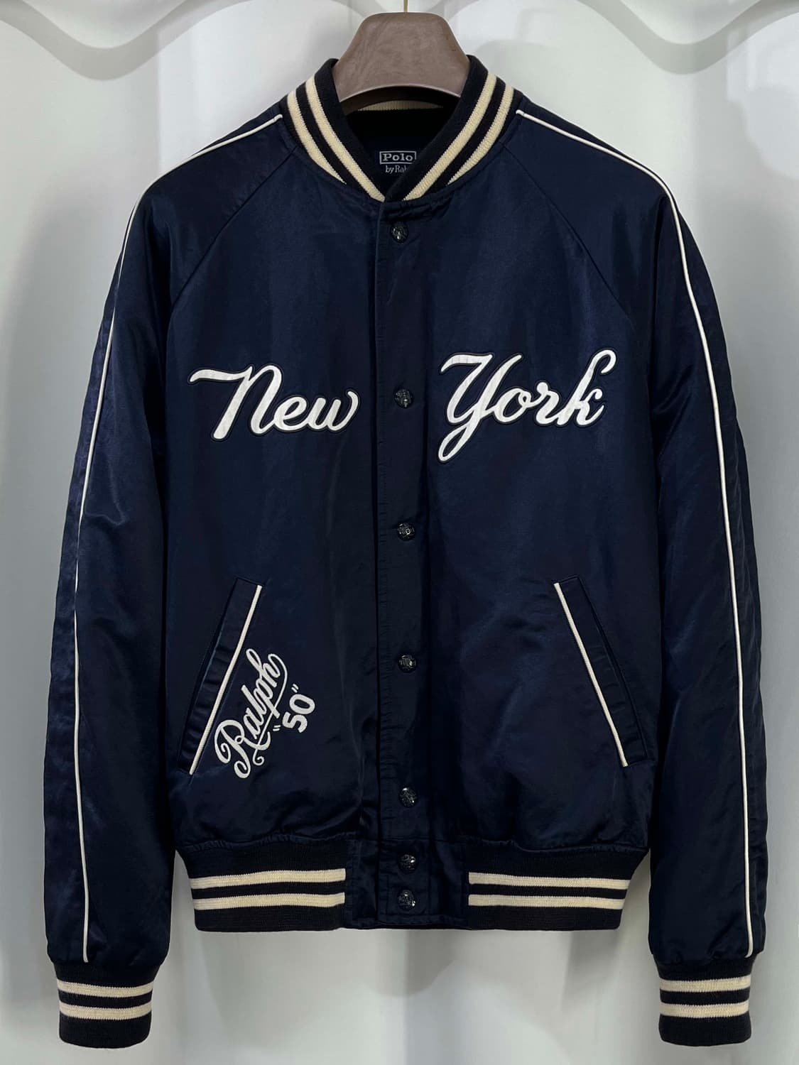 폴로 랄프로렌 50주년 뉴욕 양키스 구단주 초판 새틴 바시티 자켓 상품이미지1