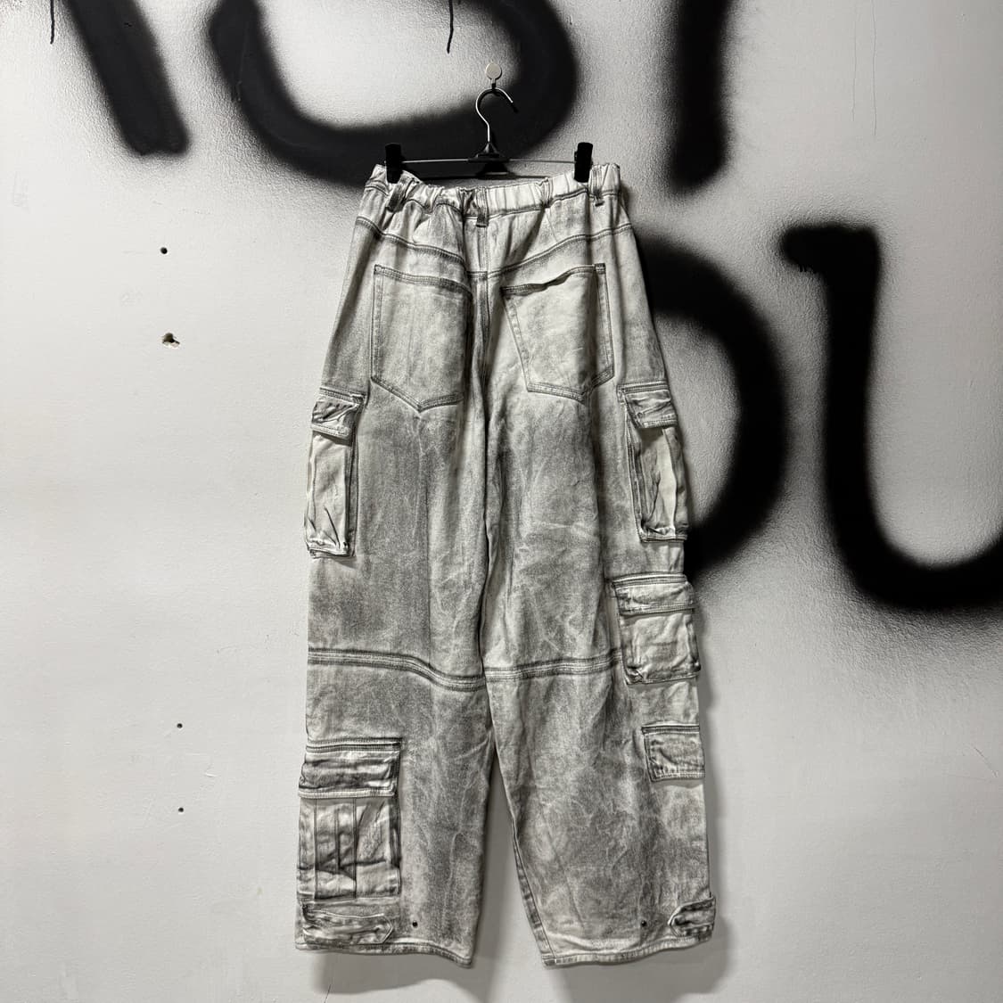 낫포너드 그런지 워싱 벌룬핏 와이드 카고 데님 팬츠 상품이미지2