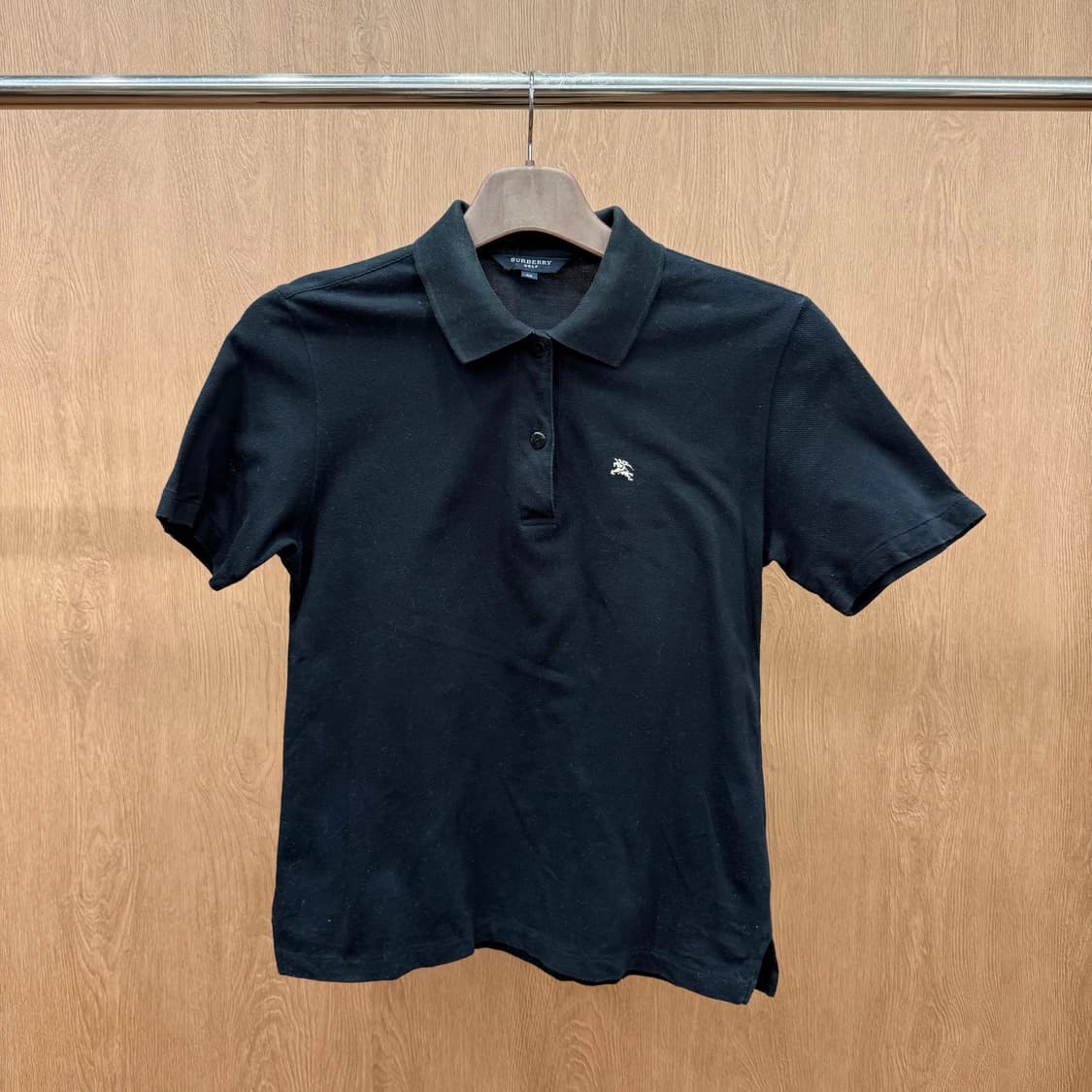 버버리 골프 로고 자수 반팔 카라 티셔츠 피케 코튼 블랙 상품이미지2