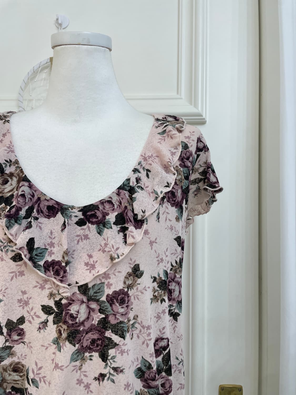 purple flower ruffle string top(size-M) 상품이미지8