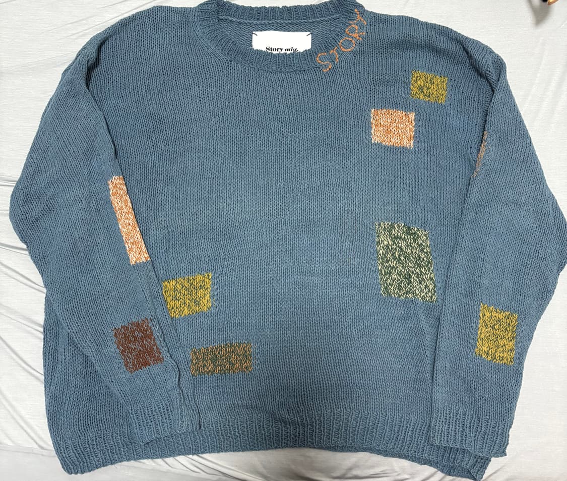 Story mfg 패치워크 오가닉 코튼 스웨터 (블루/L) 상품이미지1