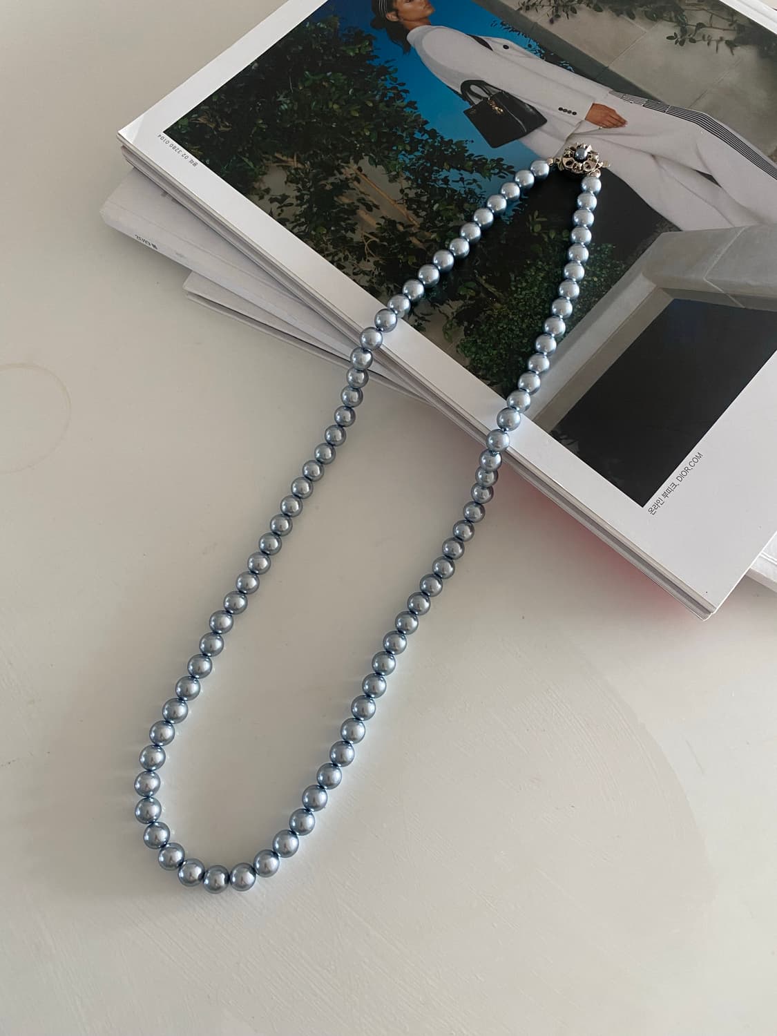 빈티지 블루 펄 목걸이 주얼리 상품이미지1