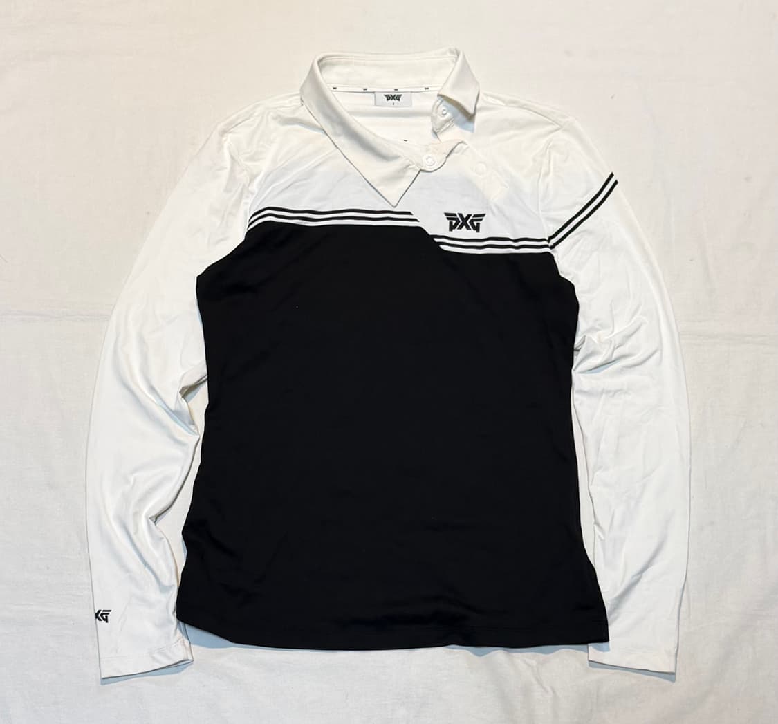 PXG 비대칭 카라 긴팔 카라티 화이트 상품이미지1