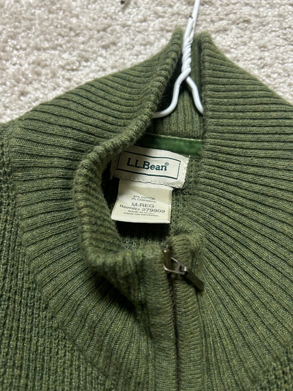 엘엘빈(L.L.BEAN) 카키 캐시미어, 코튼 하프집업 상품이미지2