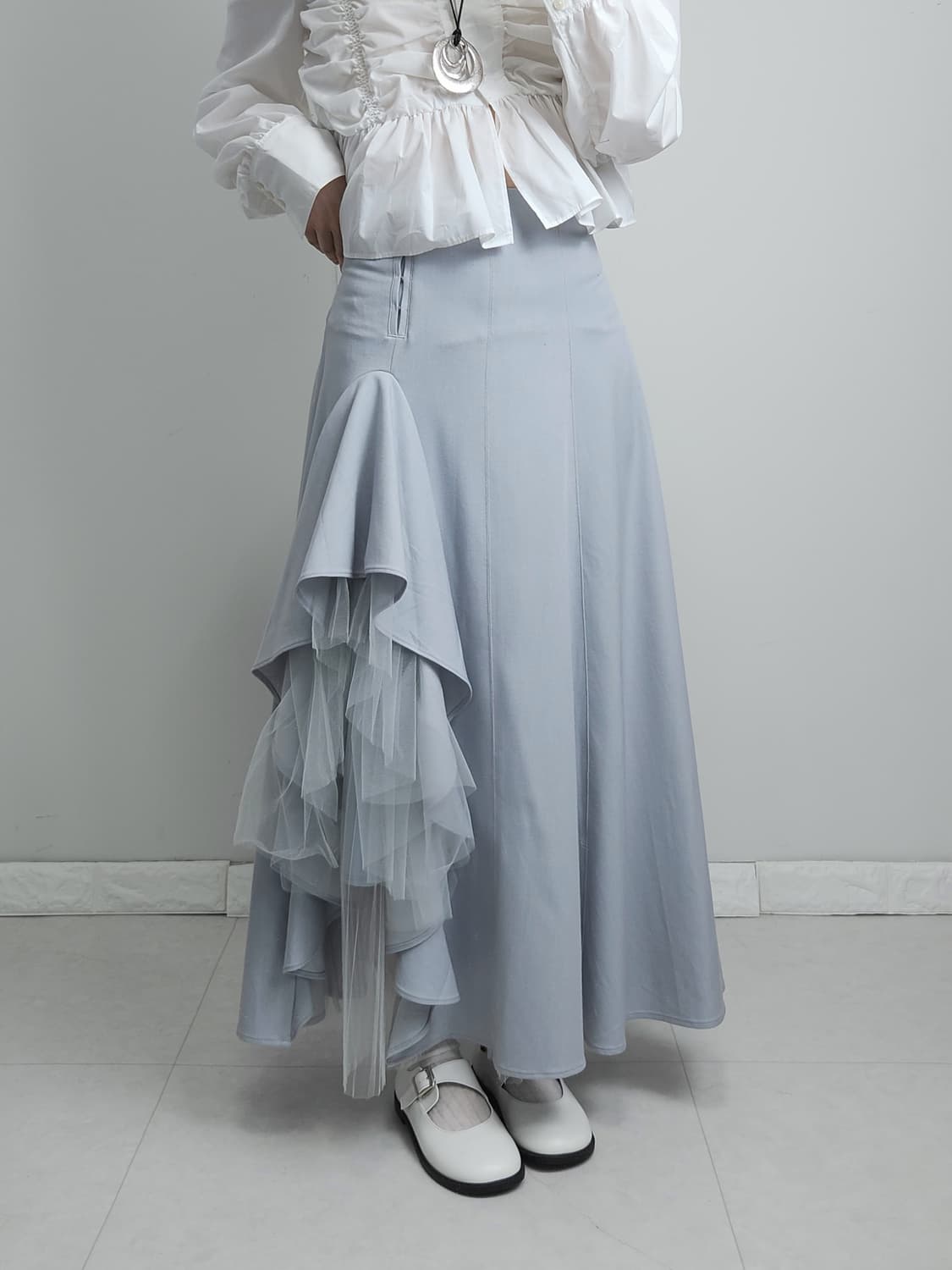 프릴 샤 롱 스커트 상품이미지5