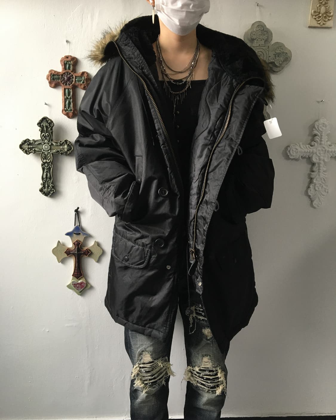 Fake fur hood filed jacket 상품이미지1