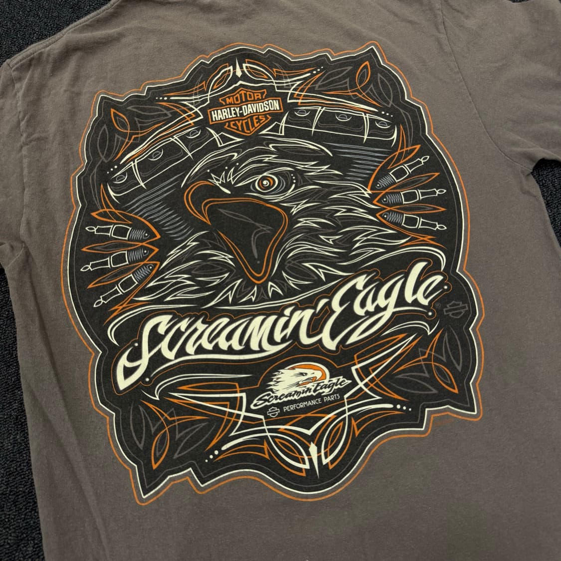 할리데이비슨 Screamin' Eagle 브라운 컬러 빈티지 반팔 티셔츠 상품이미지4