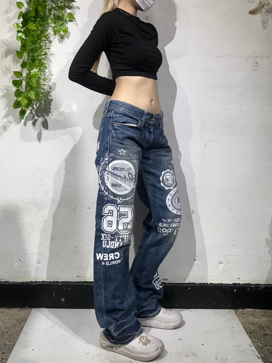 일본 빈티지 진청 Col-56 와이드 프린팅 힙합 데님 팬츠 청바지  상품이미지1