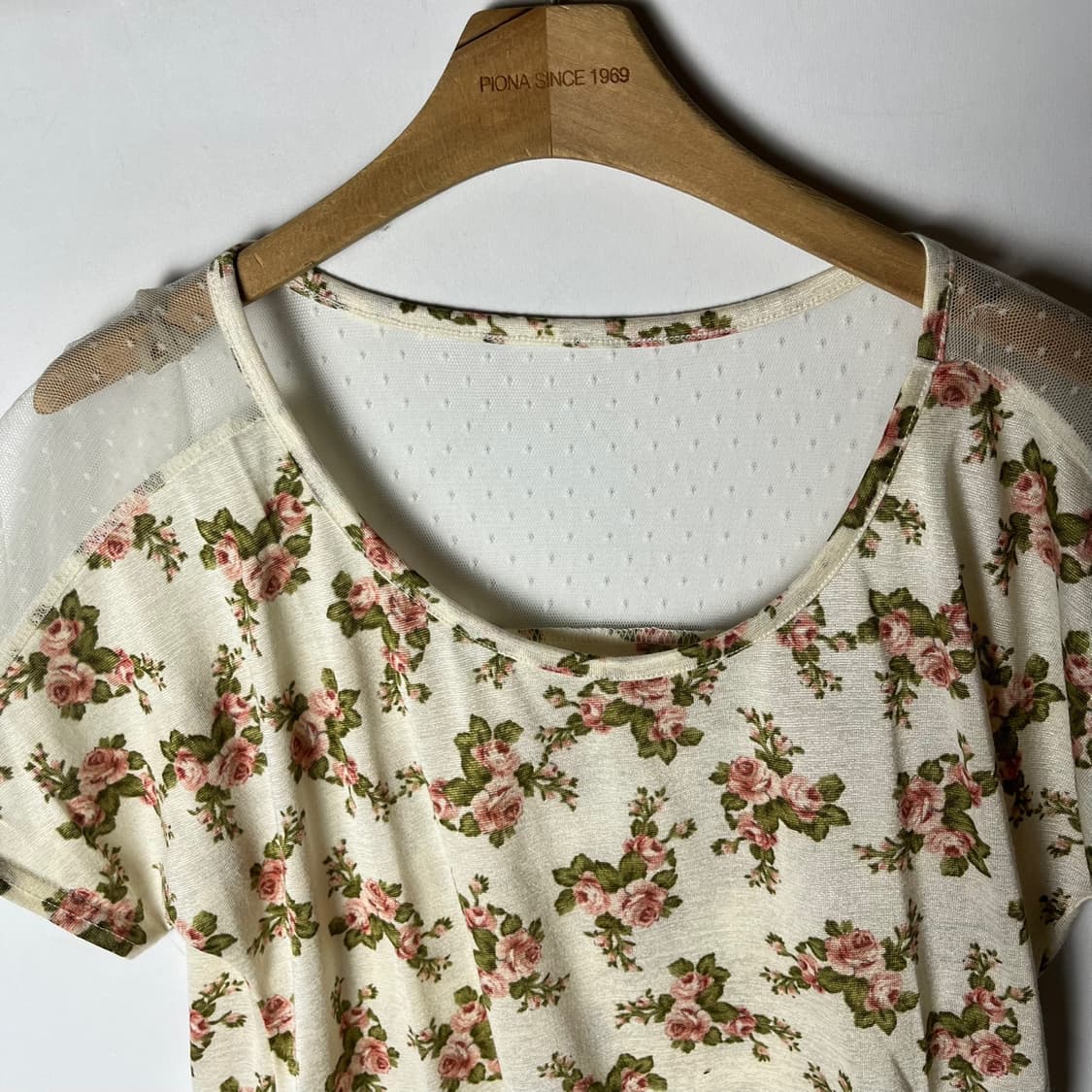 [JPN] 빈티지 러블리 플로럴 시스루 반팔티셔츠 상품이미지3