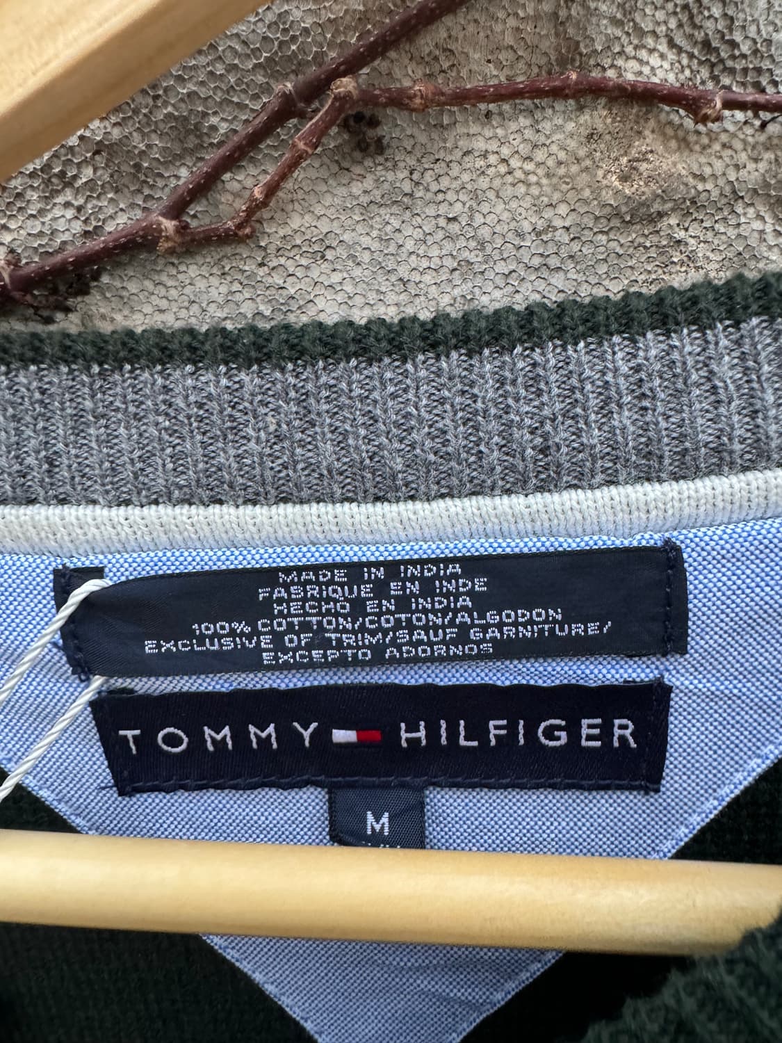 타미힐피거 빈티지 헤비 코튼 자수 로고 프레피룩 체크 패턴 니트 그린 m 상품이미지4