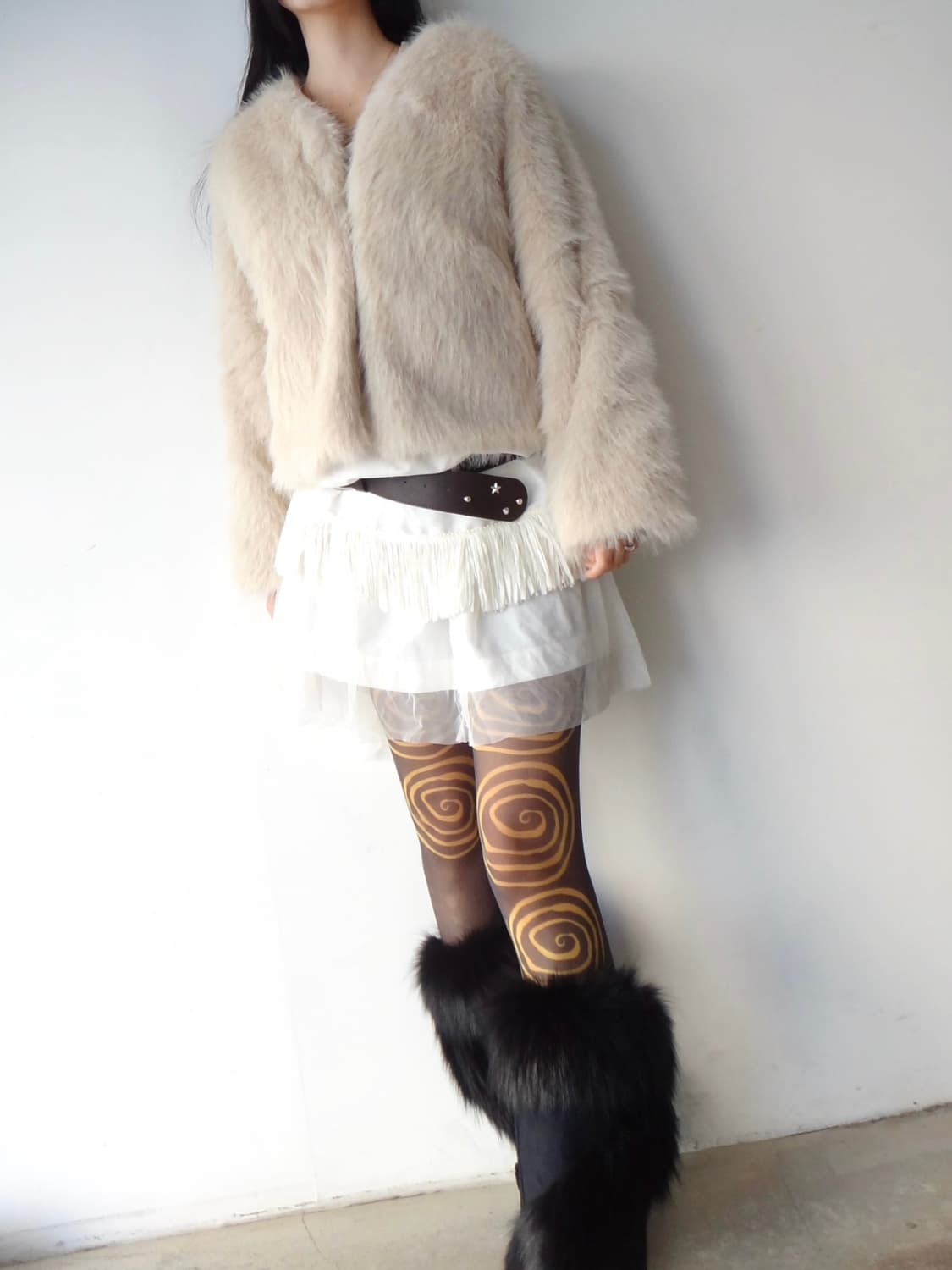 Simple oat fur jacket / ivory 상품이미지6