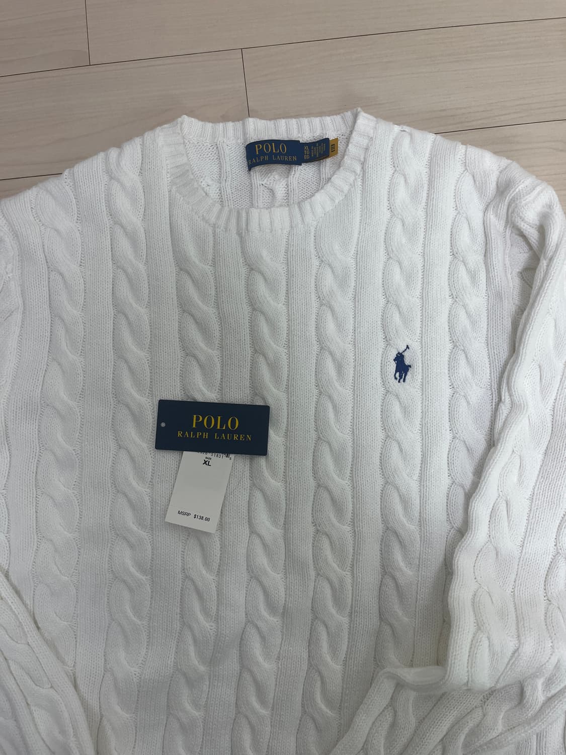 폴로 랄프 로렌 케이블 니트 코튼 스웨터 화이트 XL 상품이미지5