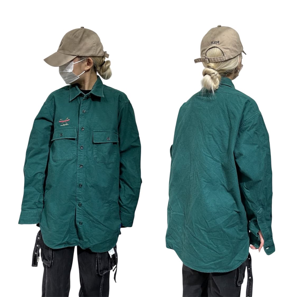 90s ll bean 엘엘빈 자수 그린 오버핏 셔츠  상품이미지1