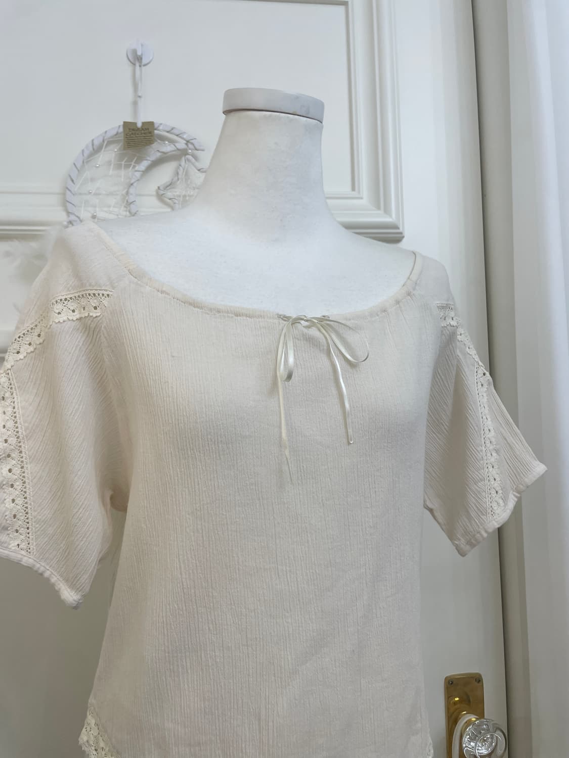ivory ballerina lace trim bow span top 상품이미지6
