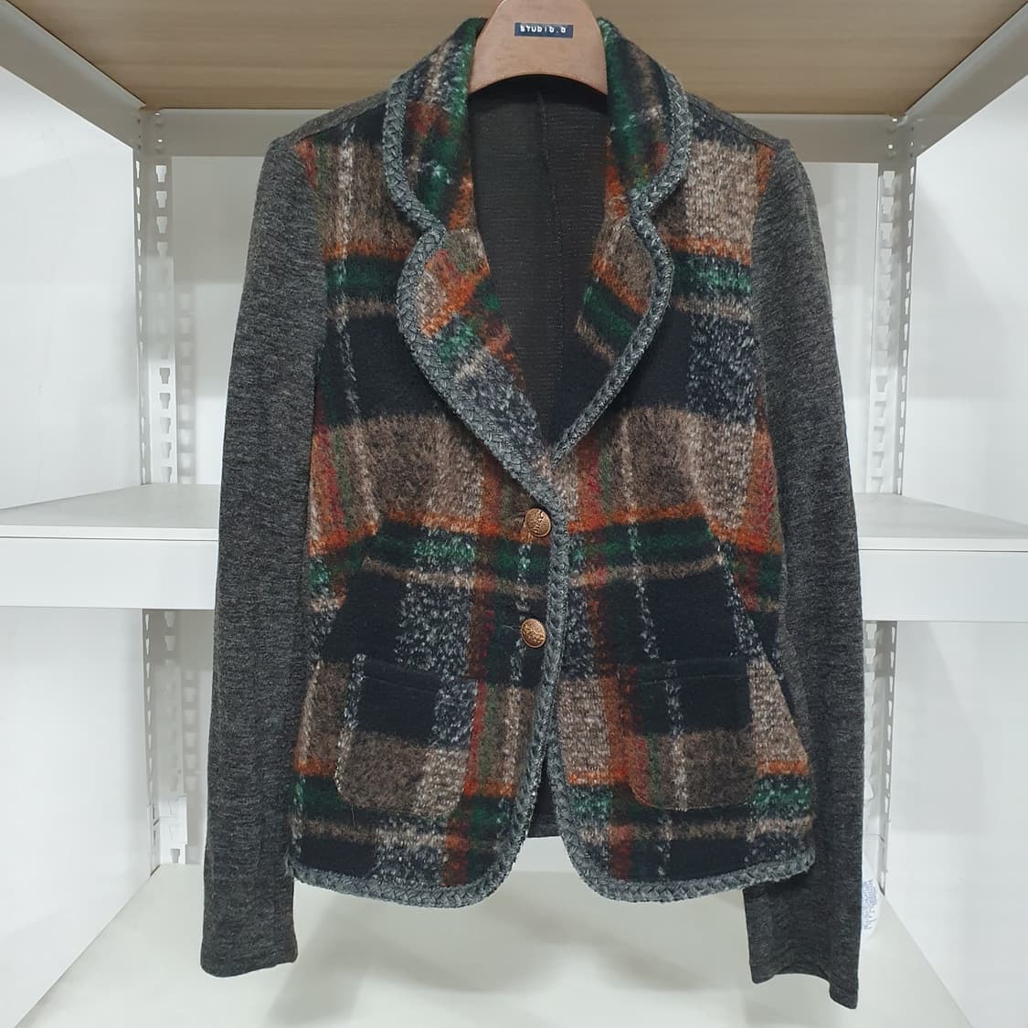 빈티지 울 블랜딩 자켓형 체크 가디건 상품이미지4