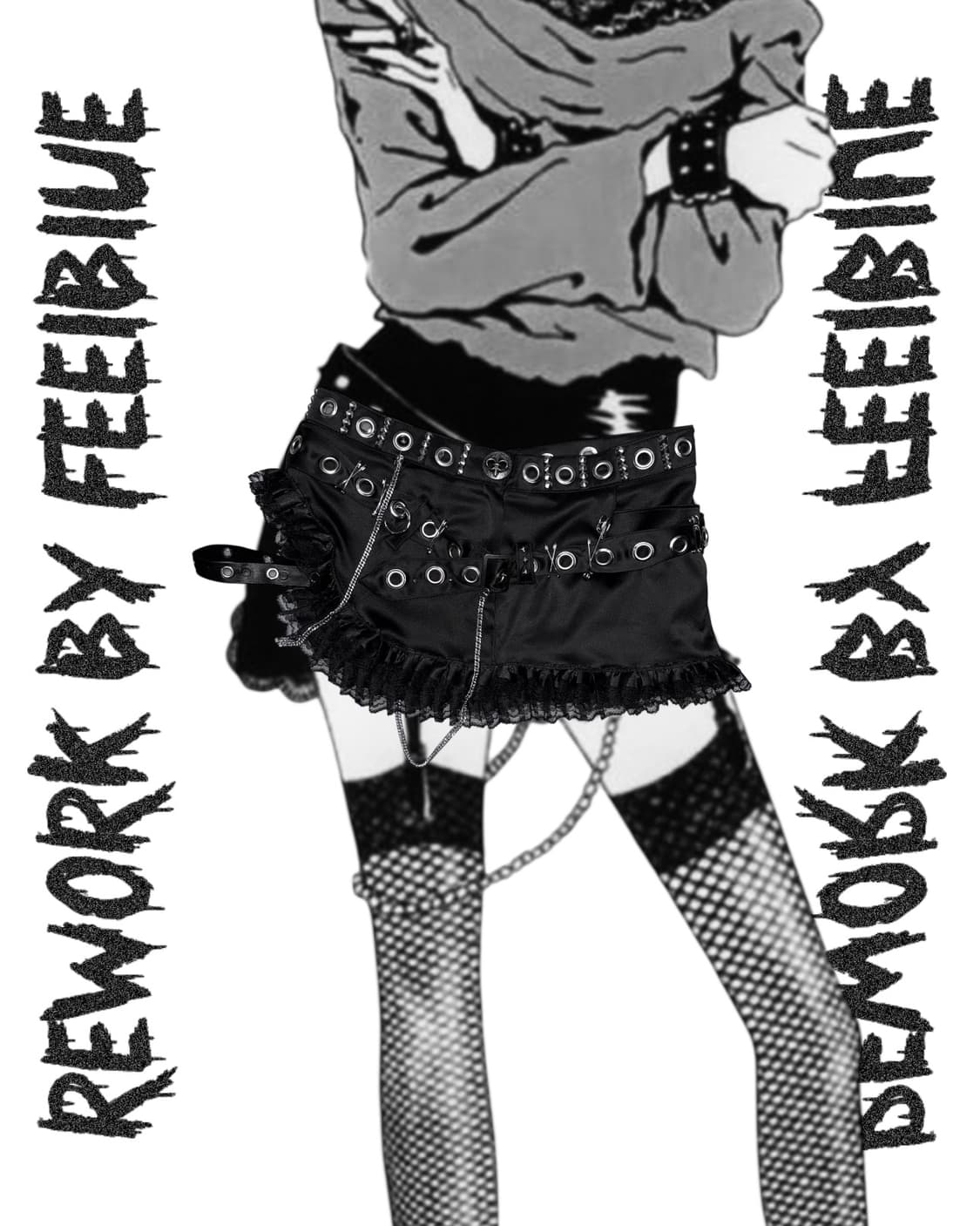 REWORK 032 Black Punk Laced Skirt 상품이미지5