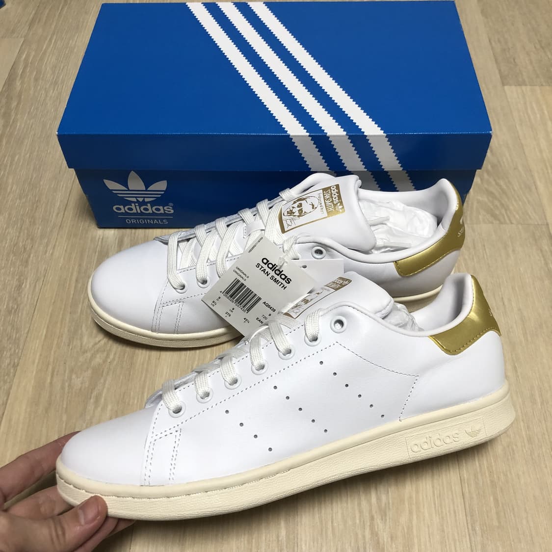 (275) 새상품 아디다스 adidas 스탠스미스 화이트 골드 리얼레더 상품이미지1