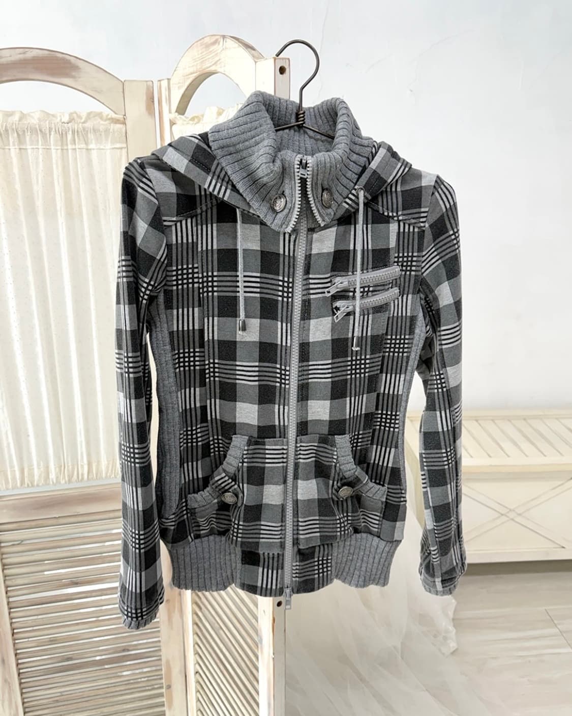Y2k Gray check zip-up 상품이미지2