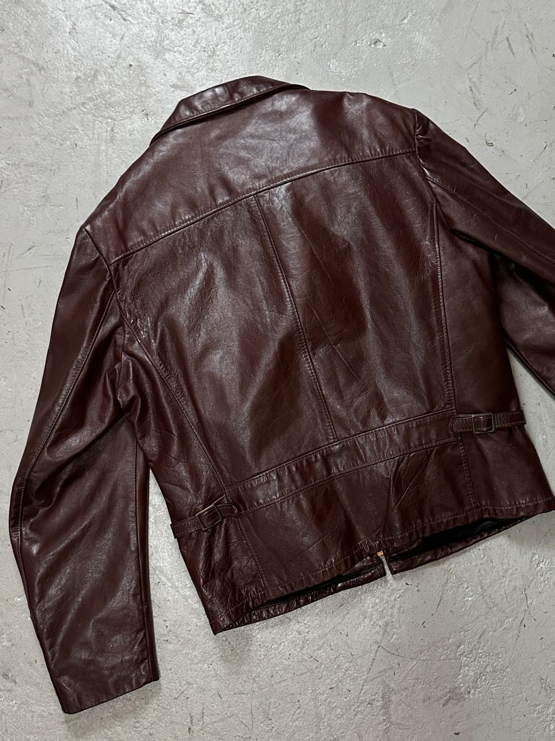 70's 빈티지 버건디 크롭 레더 자켓 파이트 클럽 상품이미지6