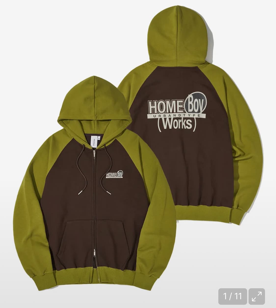 어반디타입 홈보이 로고 배색 후드집업 올리브 상품이미지1