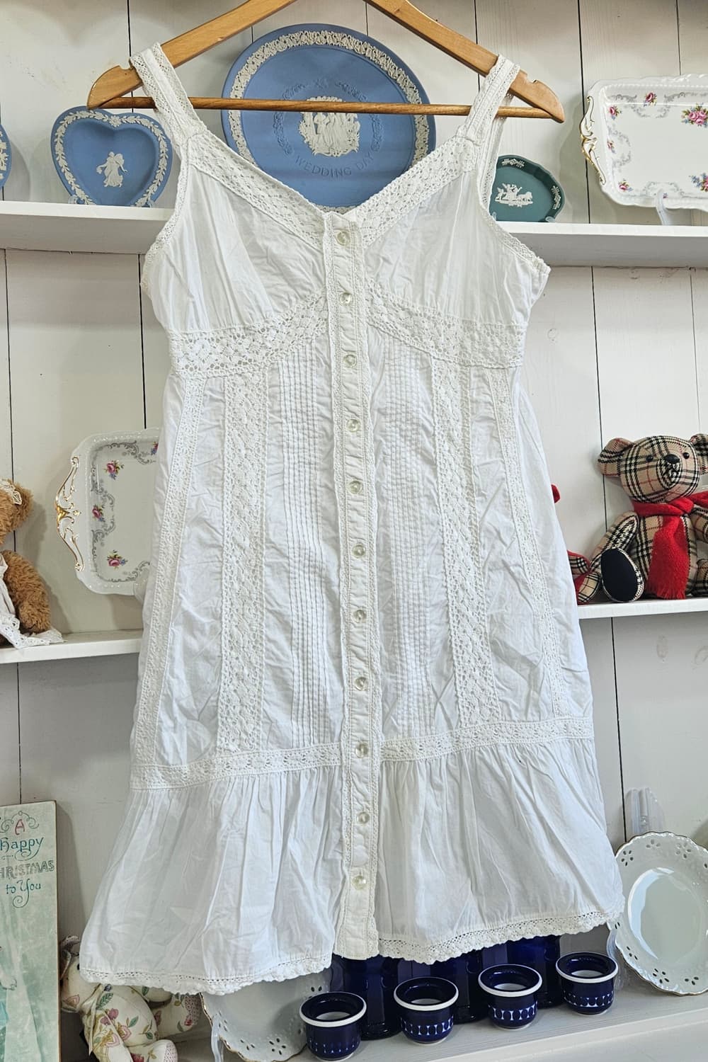 코튼 레이스 슬리브리스 원피스 상품이미지3