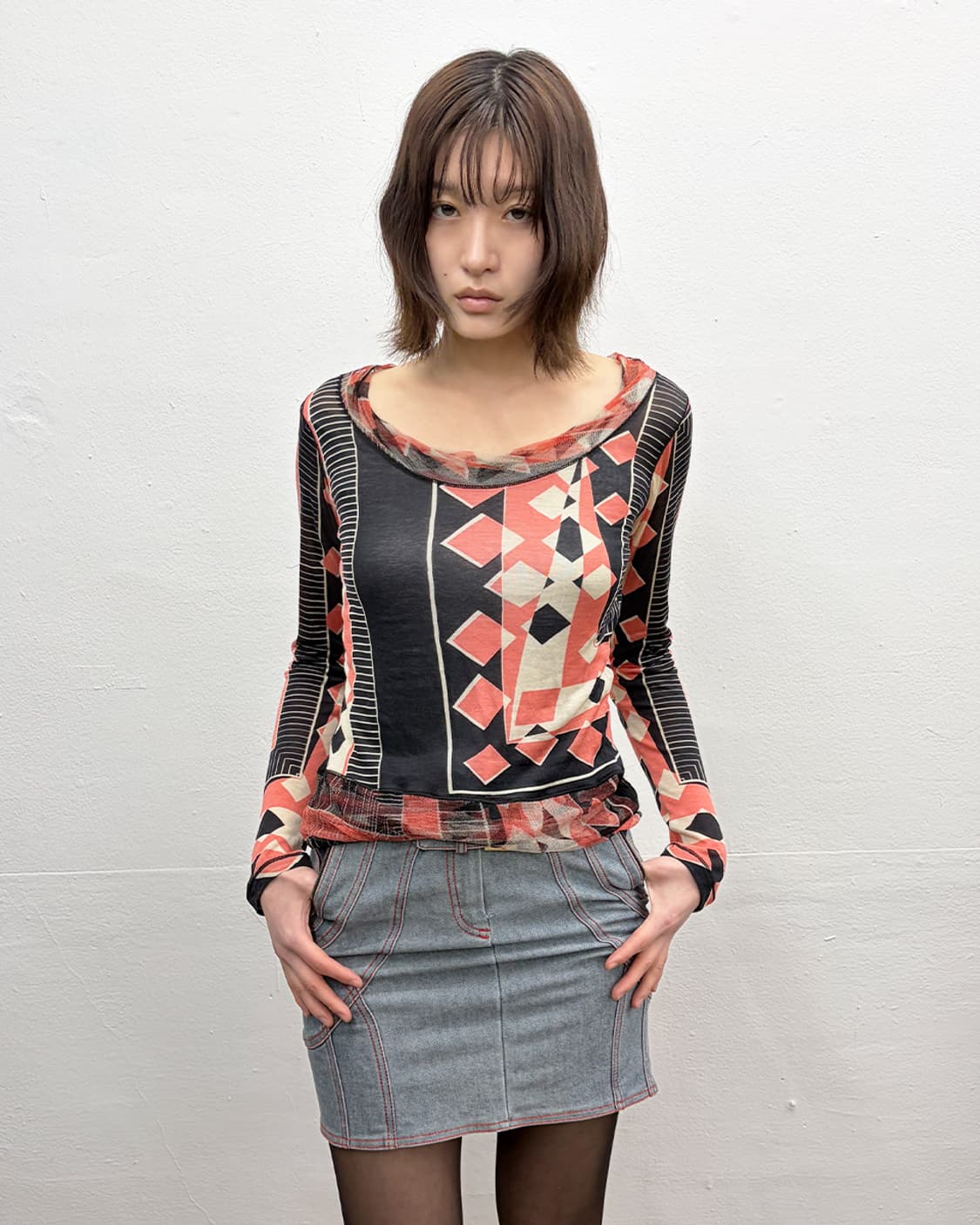 장 폴 고티에 패턴 메쉬 탑 상품이미지1