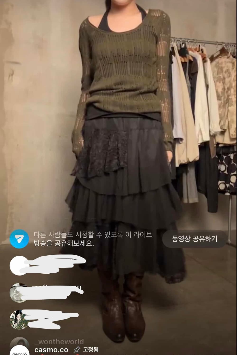 [캐스모빈티지] 블랙 레이스 티어드 아카이브 스커트 상품이미지1