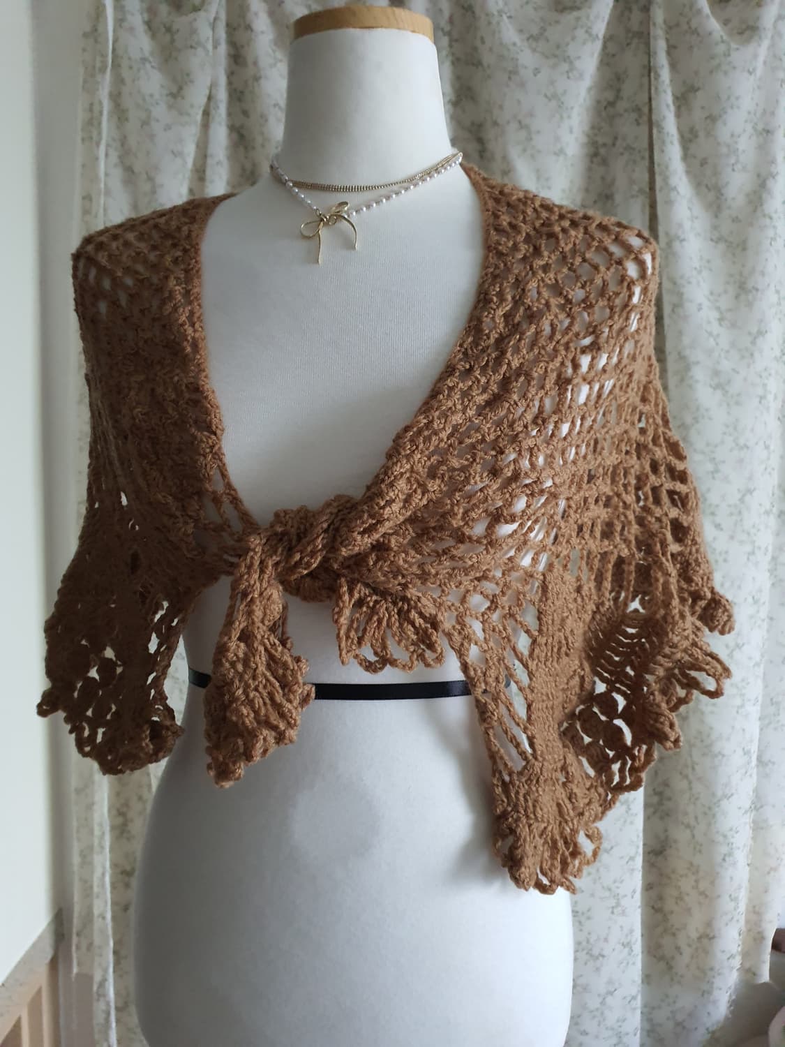 [모리걸] 손뜨개 수제 뜨개 숄 브라운 망토 가디건 상품이미지2