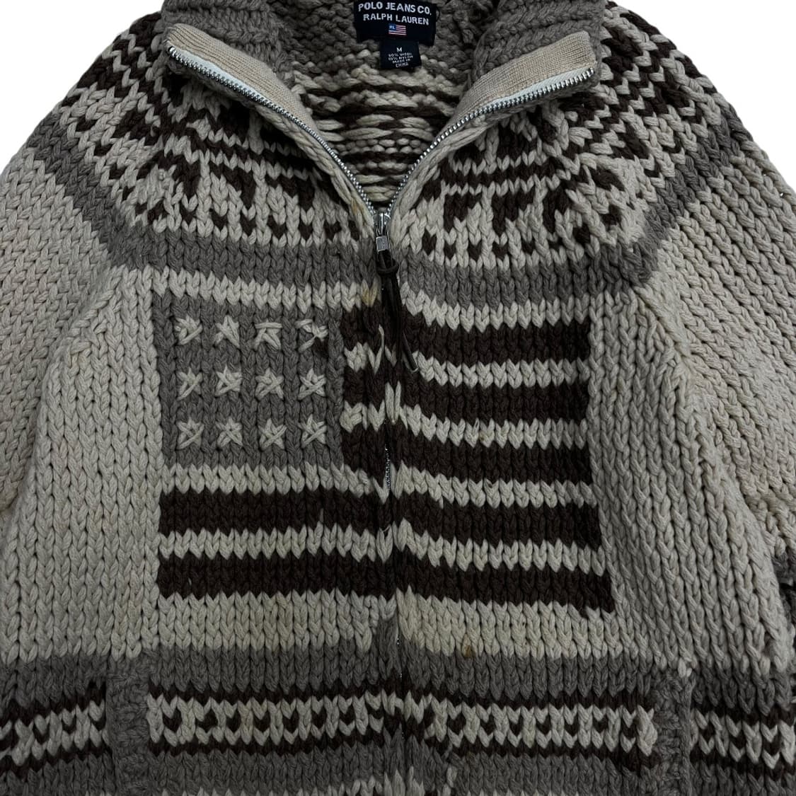폴로 랄프로렌 브라운 성조기 코위찬 니트 집업 M 상품이미지5