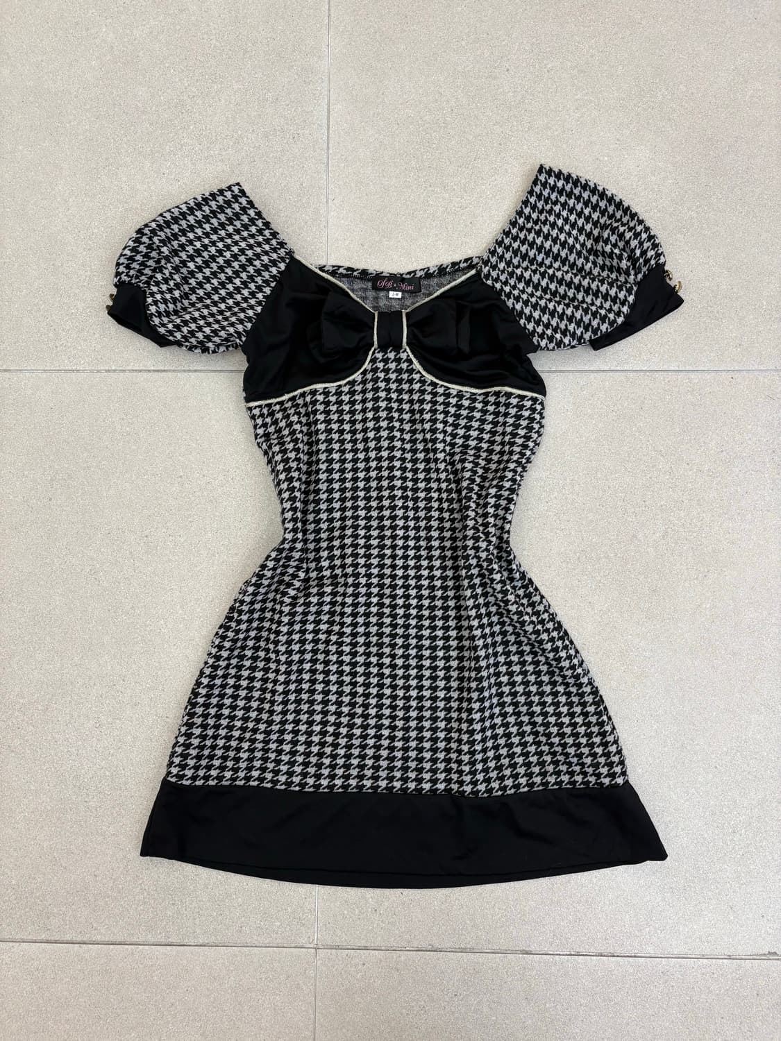 하운드체크 리본 원피스 상품이미지1