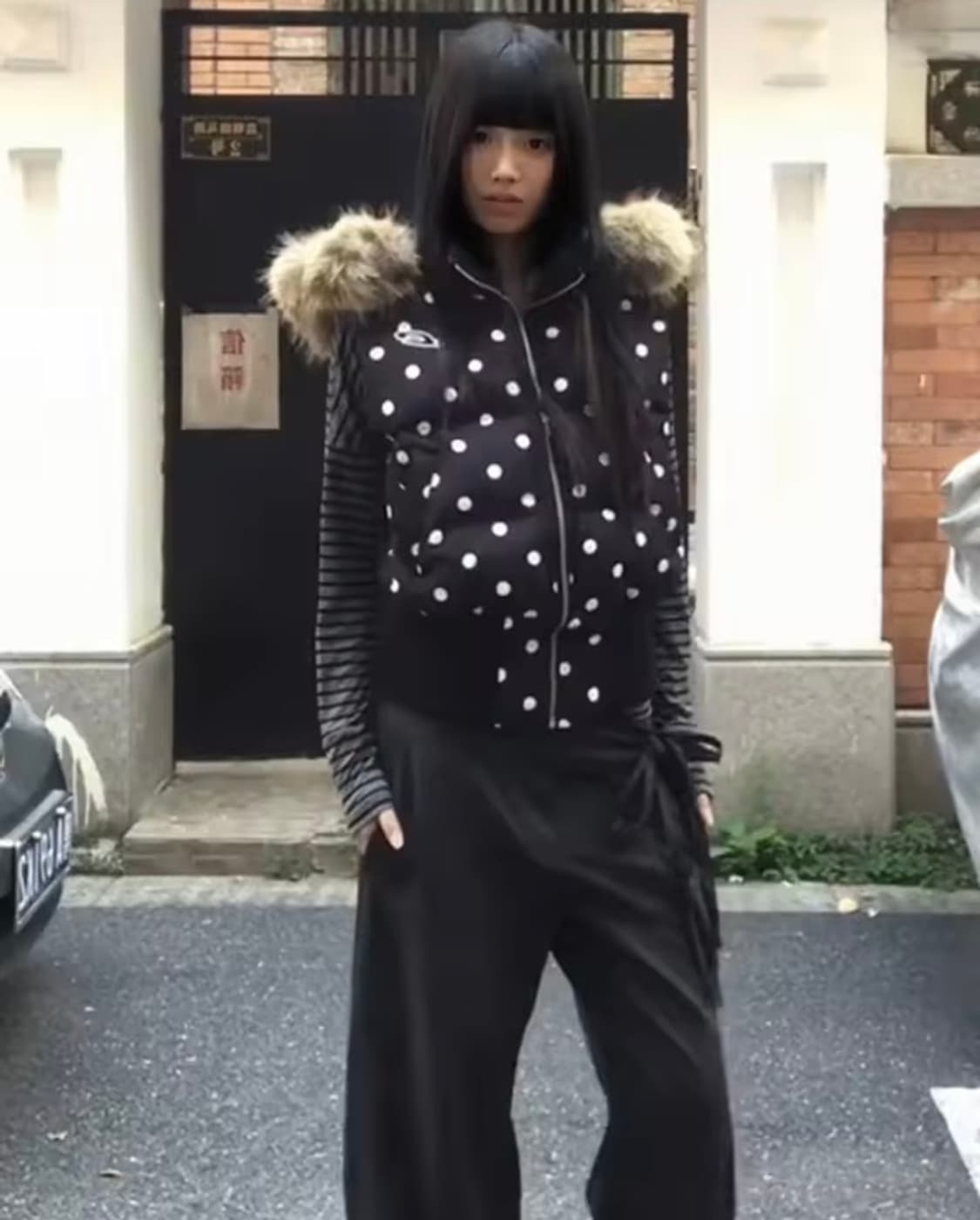 도트 후드 퍼 조끼 패딩 상품이미지2