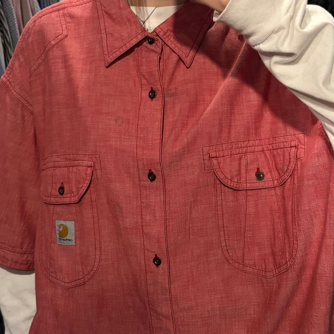 [IM] Carhartt 칼하트 반팔 셔츠 핑크 투포켓 상품이미지3