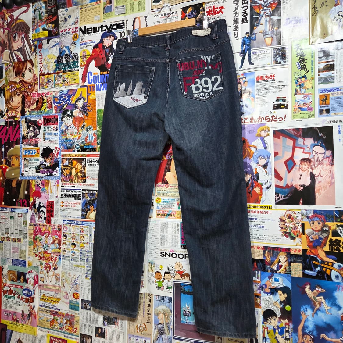 후부 버건디 자수 진청 데님 와이드 팬츠 상품이미지2