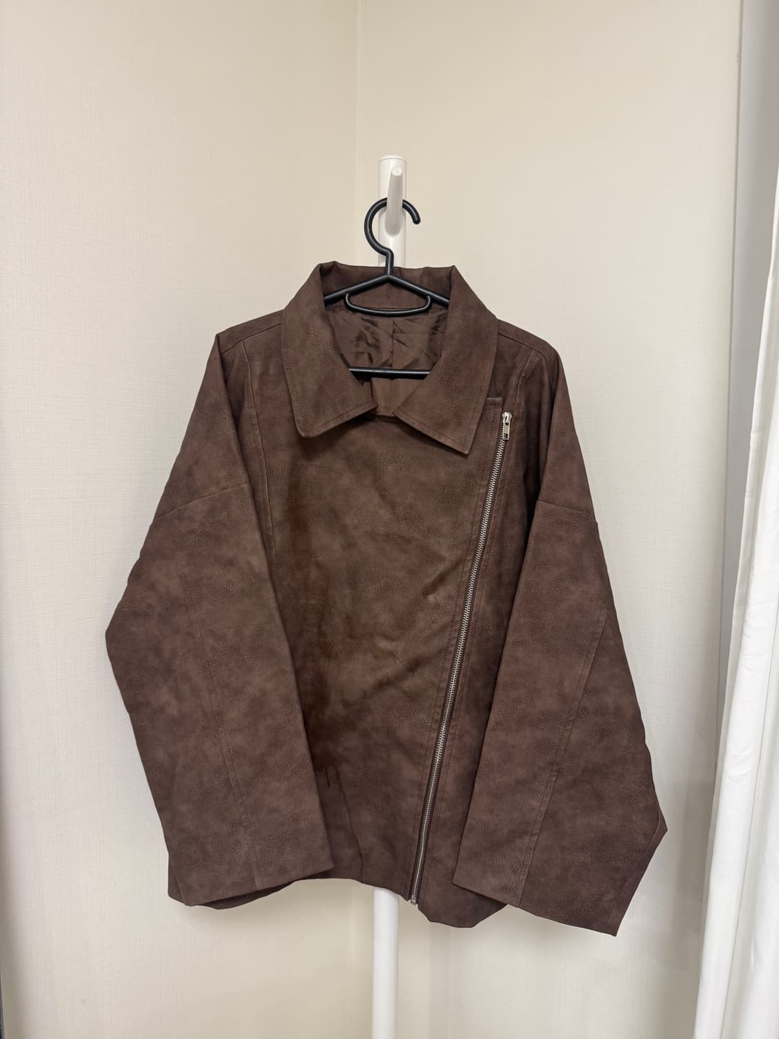 브라운 레더자켓 집업 언발란스 상품이미지1