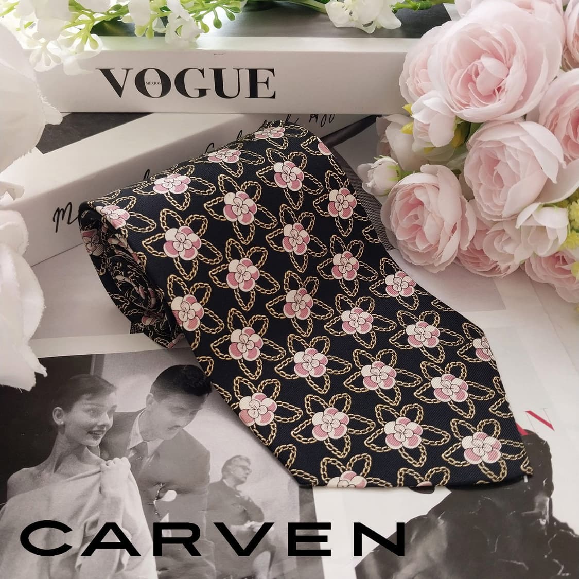 까르뱅 실크 블랙 플로럴 패턴 넥타이 9.6cm A+~A등급 K2079
 상품이미지1