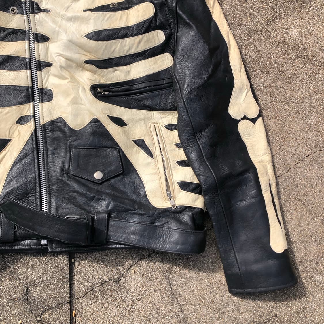 [XL] 빈티지 리얼 레더 뼈 디테일 라이더 가죽 자켓 상품이미지6