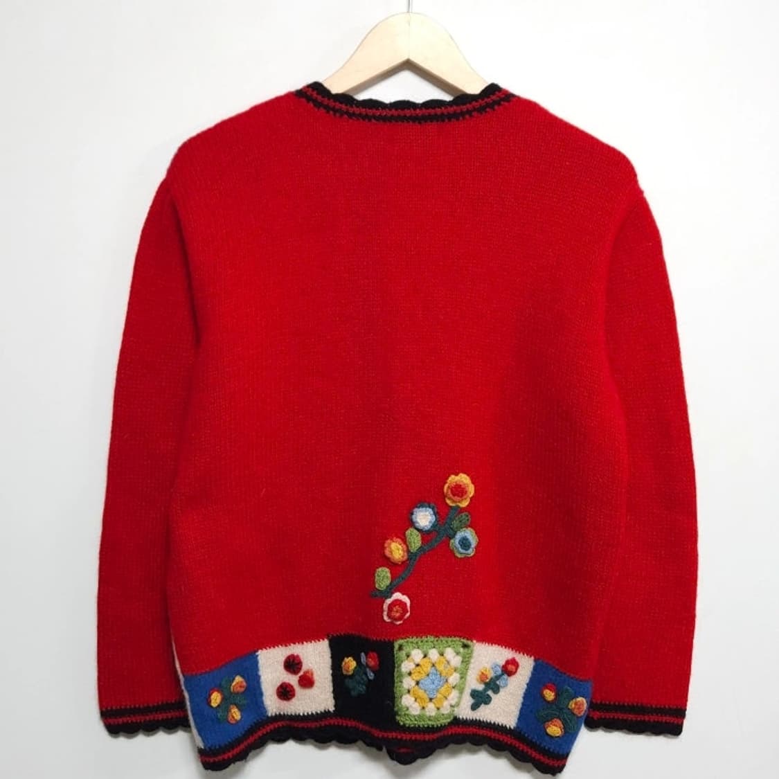 여성M 레드 패치워크 울 니트 가디건 상품이미지7