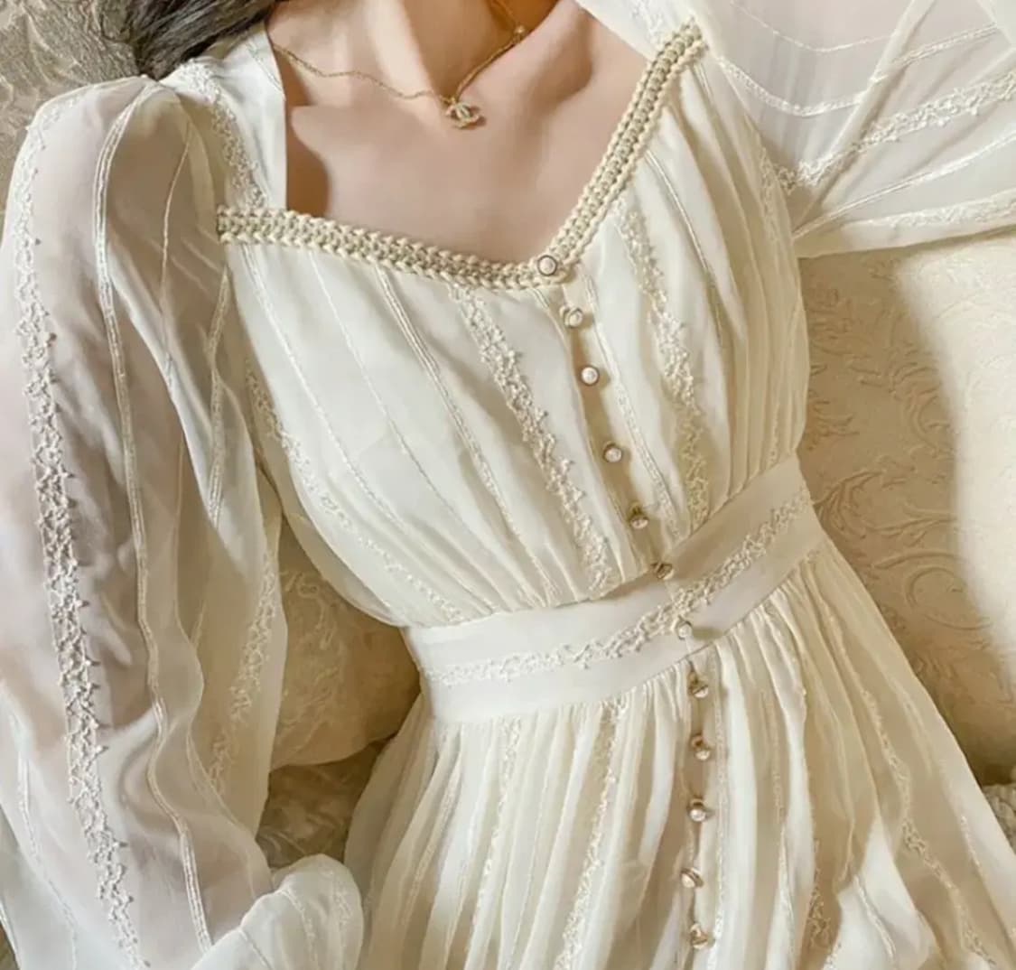 빈티지 아이보리 쉬폰 원피스 상품이미지1