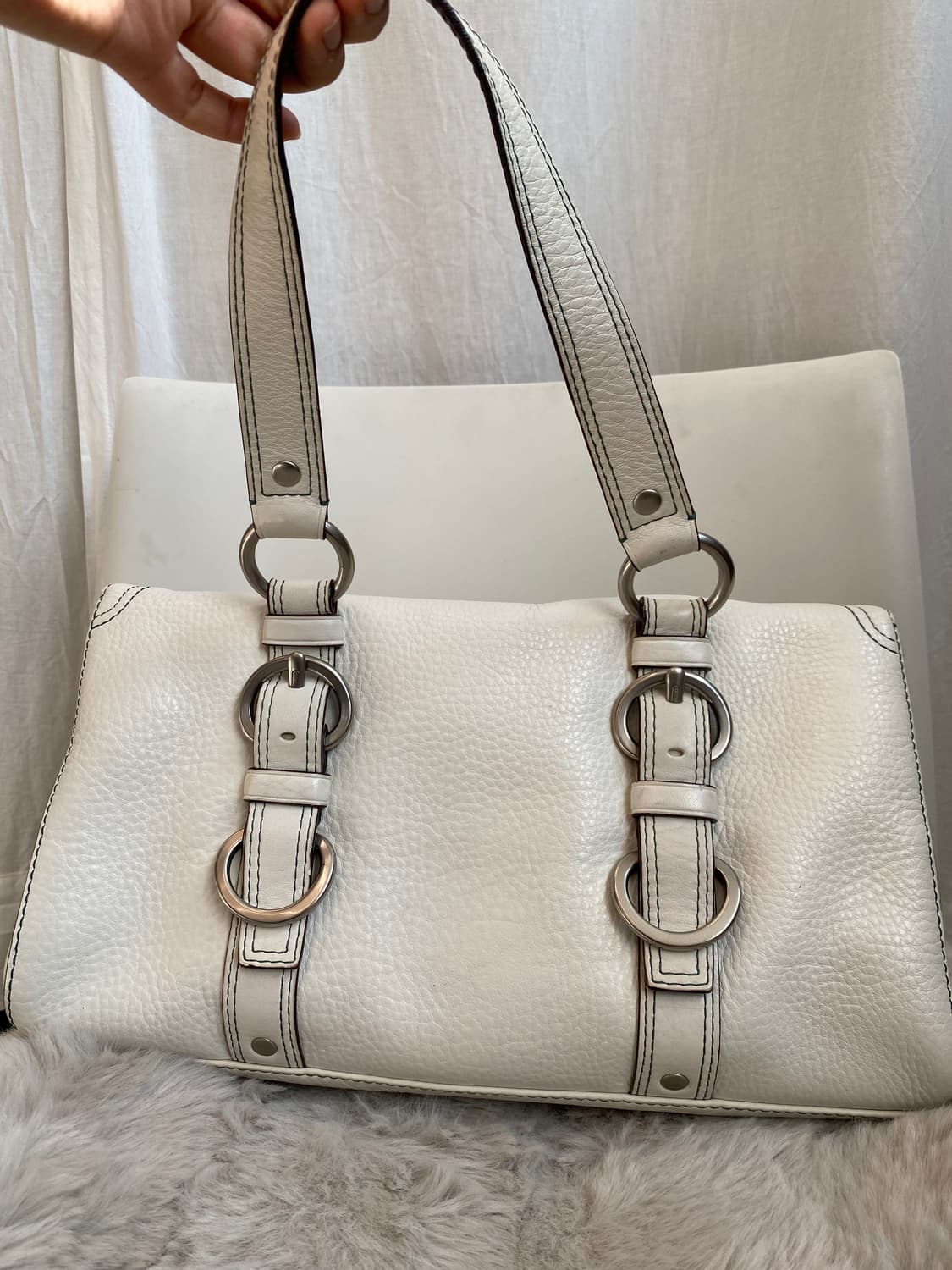 코치 화이트 그린스티치 토트백 상품이미지8